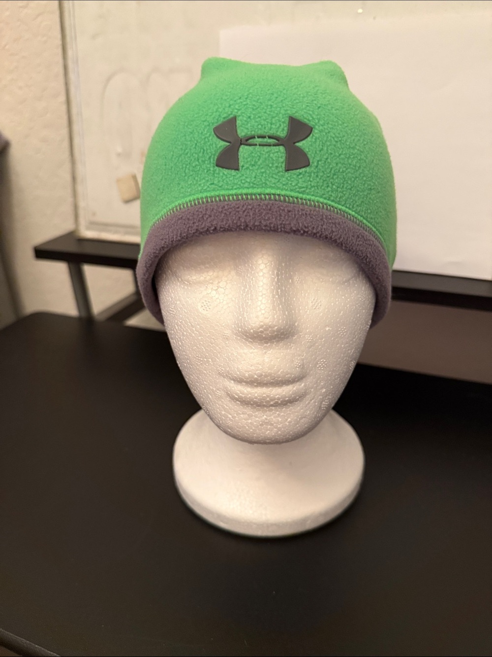Under Armour Kids Neon Green Fleece Beanie with Gray Trim